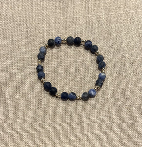 Matte Sodalite & 14K GF Large Stretch Bracelet