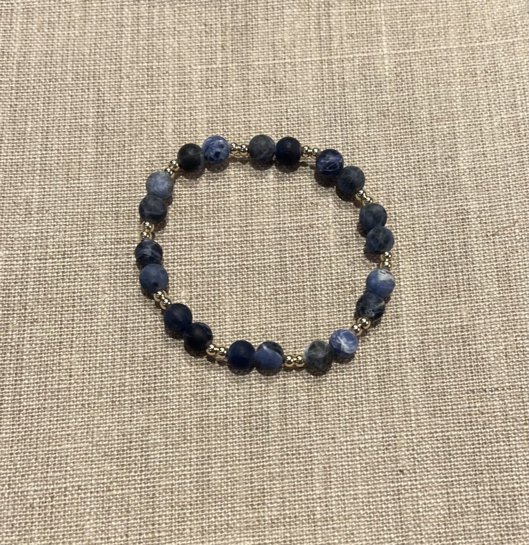 Matte Sodalite & 14K GF Large Stretch Bracelet